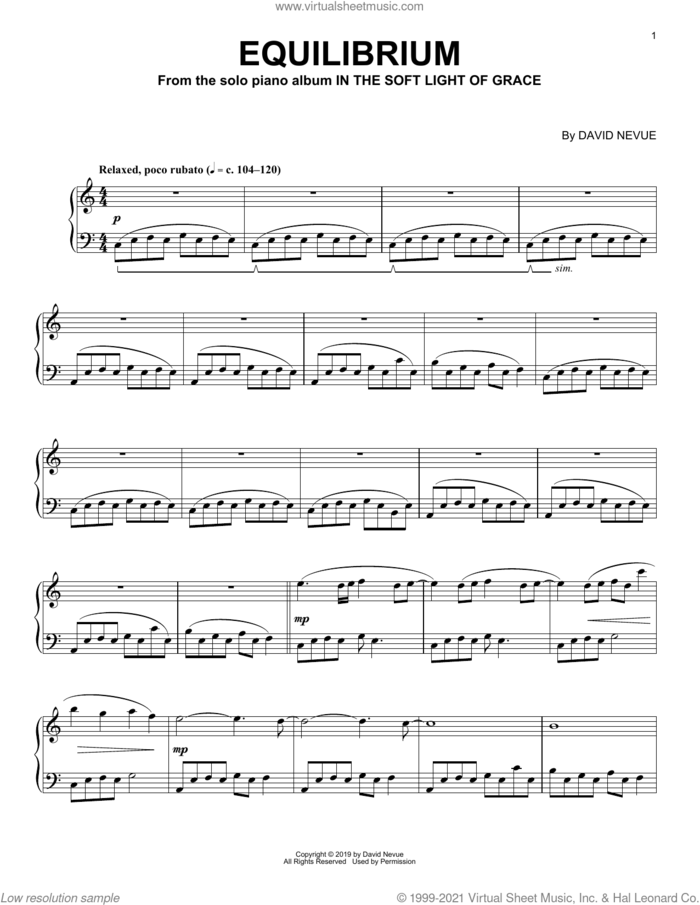 Equilibrium sheet music for piano solo by David Nevue, intermediate skill level