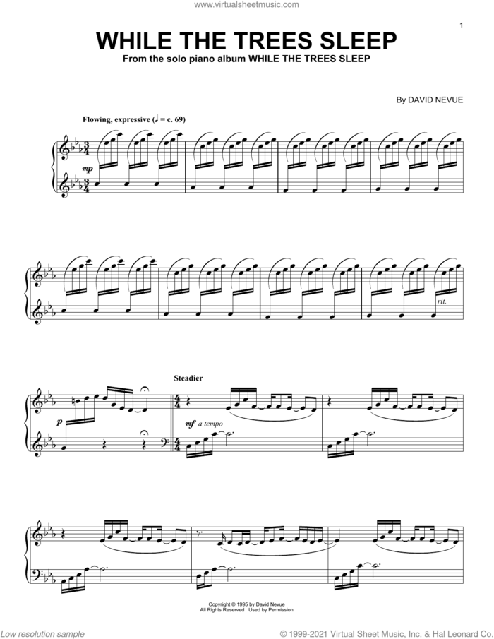While The Trees Sleep sheet music for piano solo by David Nevue, intermediate skill level