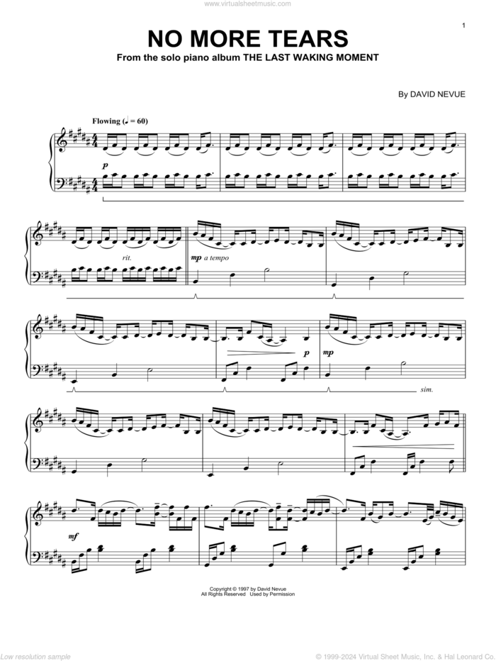 No More Tears sheet music for piano solo by David Nevue, intermediate skill level