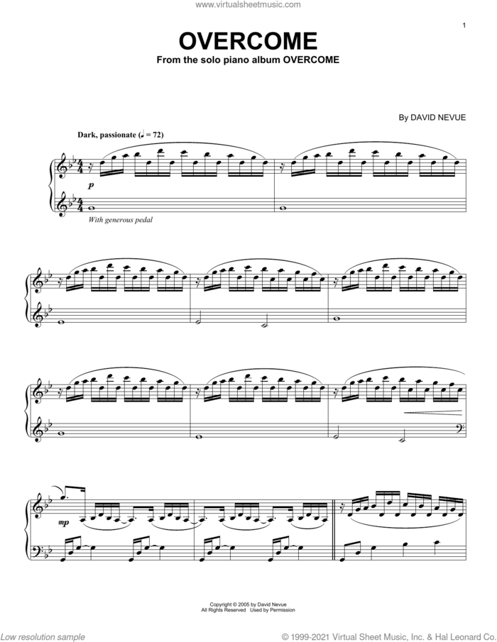 Overcome sheet music for piano solo by David Nevue, intermediate skill level
