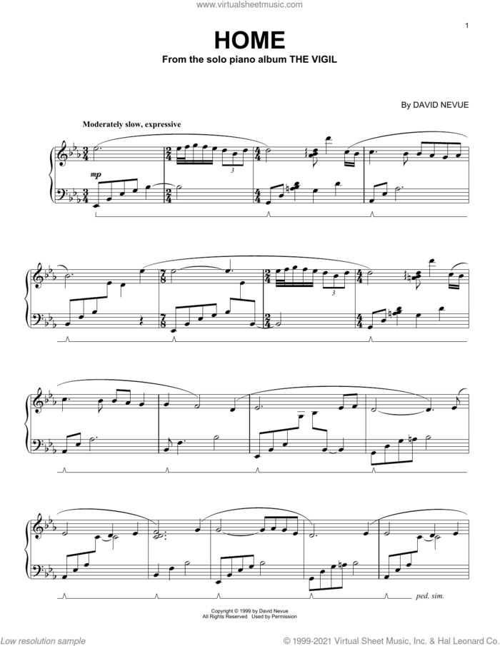 Home sheet music for piano solo by David Nevue, intermediate skill level