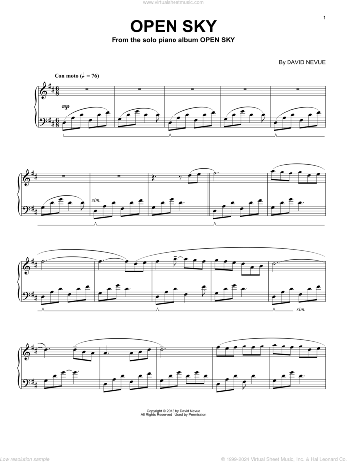 Open Sky sheet music for piano solo by David Nevue, intermediate skill level