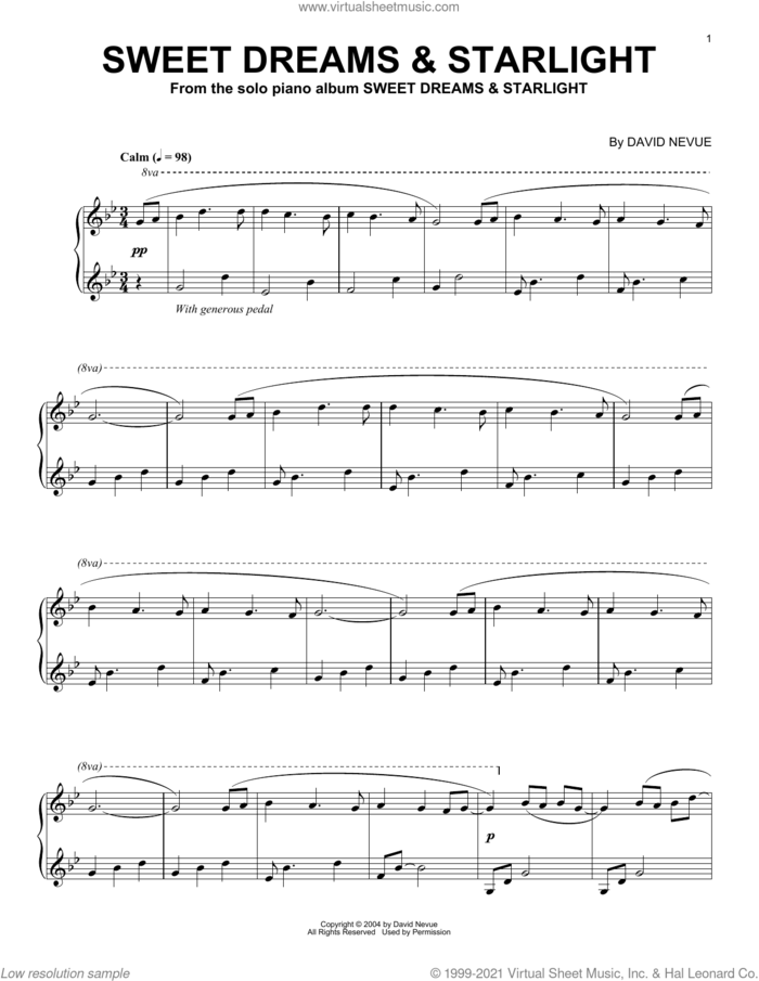 Sweet Dreams and Starlight sheet music for piano solo by David Nevue, intermediate skill level