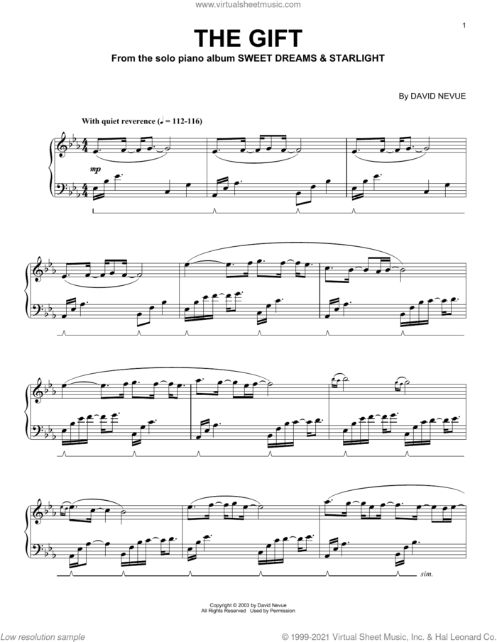 The Gift sheet music for piano solo by David Nevue, intermediate skill level