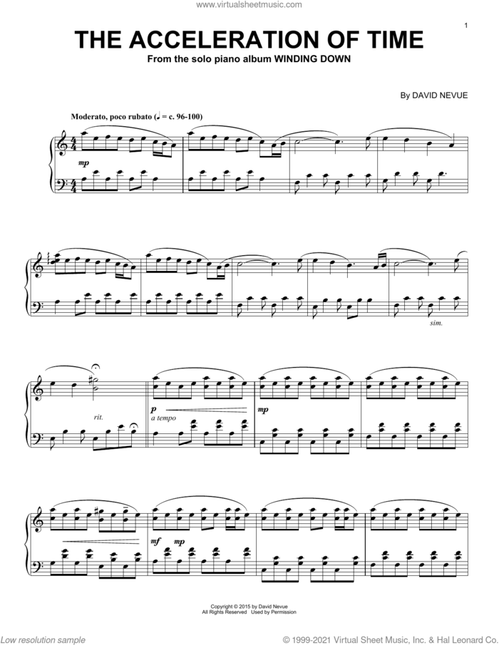 The Acceleration Of Time sheet music for piano solo by David Nevue, intermediate skill level