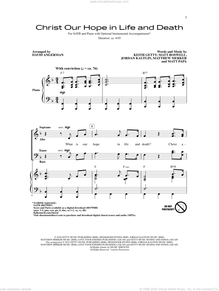 Christ Our Hope In Life And Death (arr. David Angerman) sheet music for choir (SATB: soprano, alto, tenor, bass) by Keith and Kristyn Getty, David Angerman, Jordan Kauflin, Keith Getty, Matt Boswell, Matt Papa and Matthew Merker, intermediate skill level