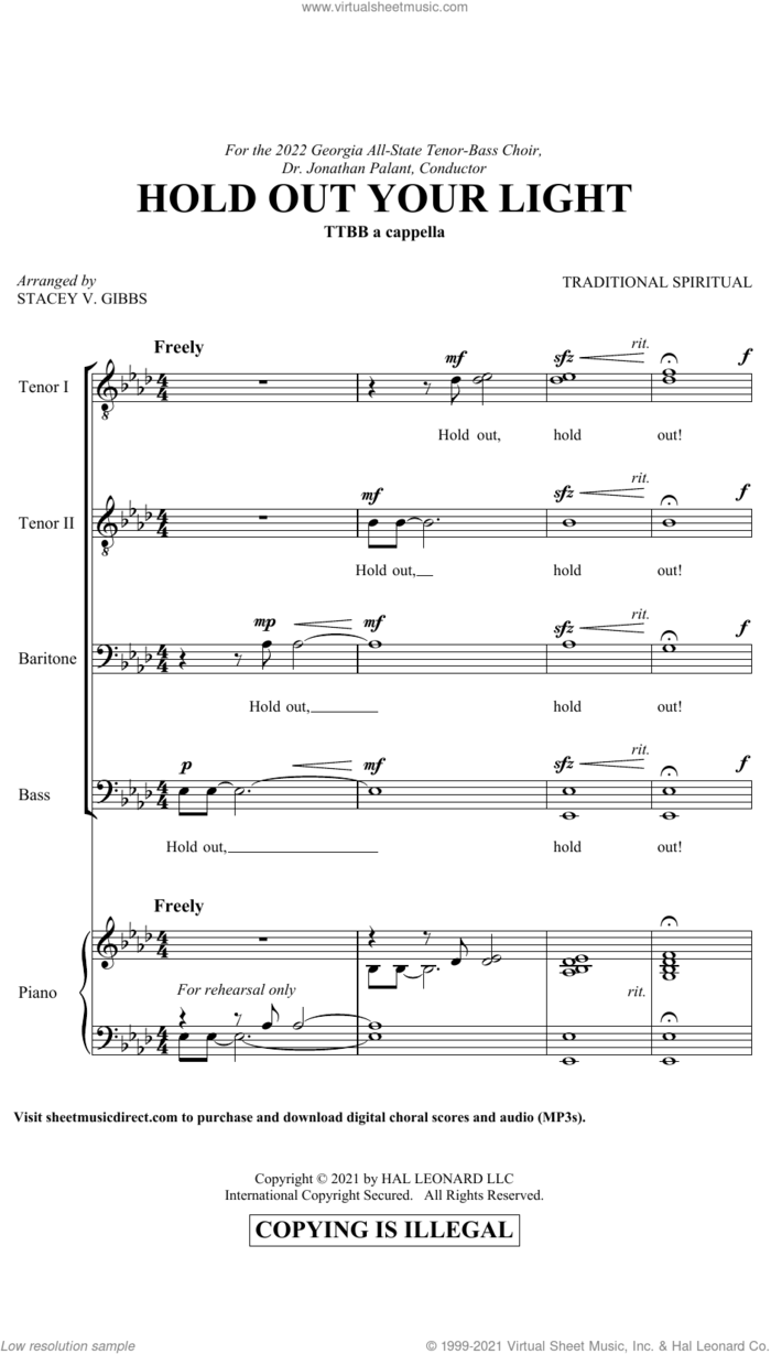 Hold Out Your Light (arr. Stacey V. Gibbs) sheet music for choir (TTBB: tenor, bass)  and Stacey V. Gibbs, intermediate skill level