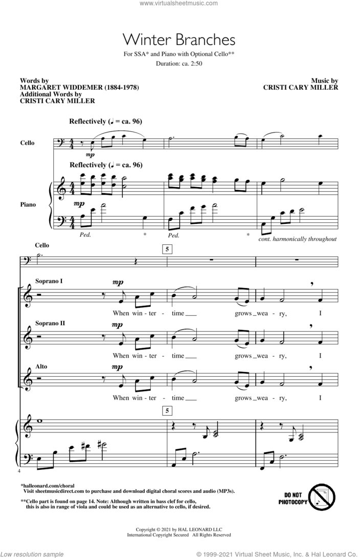 Winter Branches sheet music for choir (SSA: soprano, alto) by Cristi Cary Miller and Margaret Widdemer and Cristi Cary Miller and Margaret Widdemer, intermediate skill level