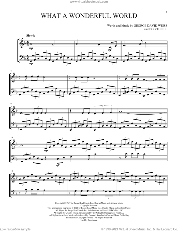 What A Wonderful World sheet music for instrumental duet (duets) by Louis Armstrong, Bob Thiele and George David Weiss, intermediate skill level