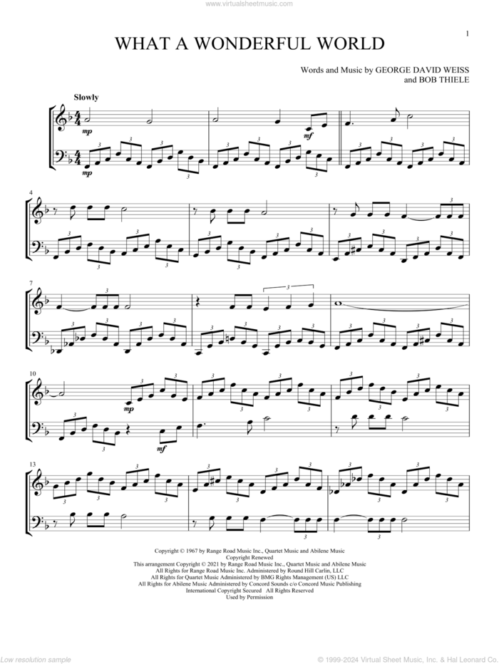 What A Wonderful World sheet music for instrumental duet (duets) by Louis Armstrong, Bob Thiele and George David Weiss, intermediate skill level