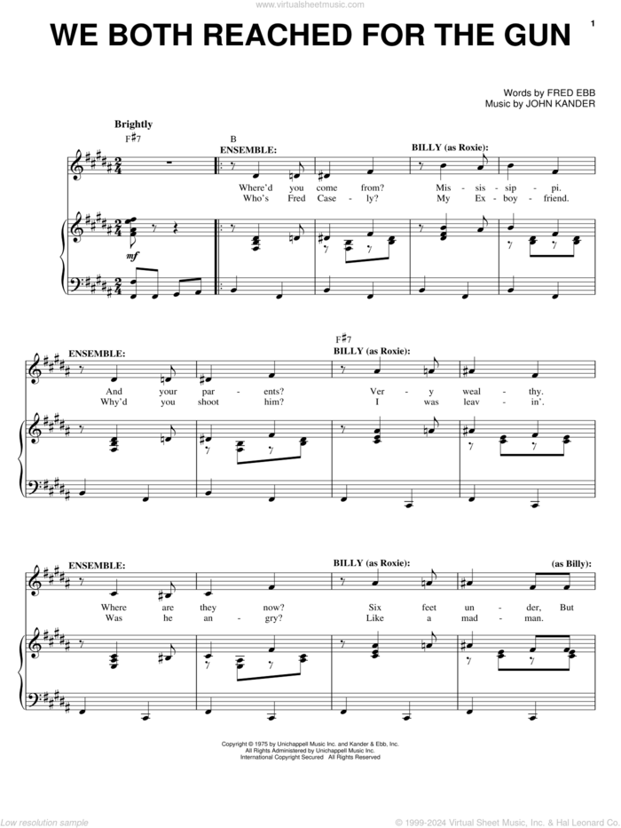 We Both Reached For The Gun sheet music for voice and piano by Kander & Ebb, Chicago (Musical), Fred Ebb and John Kander, intermediate skill level