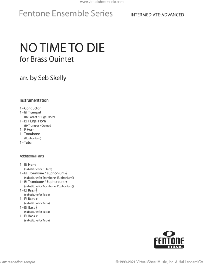 No Time to Die (for Brass Quintet) (arr. Seb Skelly) (COMPLETE) sheet music for brass quintet by Billie Eilish and Seb Skelly, intermediate skill level