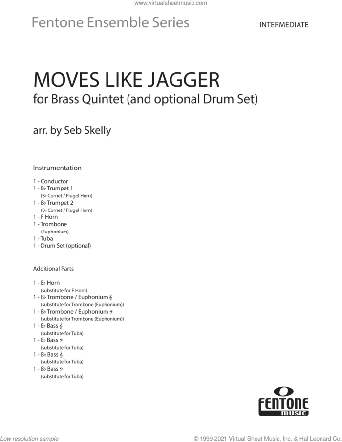 Moves like Jagger (for Brass Quintet) (arr. Seb Skelly) (COMPLETE) sheet music for brass quintet by Maroon 5 feat. Christina Aguilera, Adam Levine, Ammar Malik, Benjamin Levin, Maroon 5, Seb Skelly and Shellback, intermediate skill level