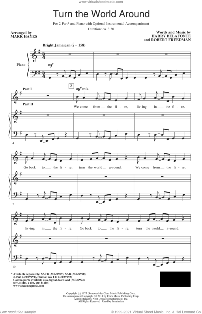 Turn The World Around (arr. Roger Emerson) sheet music for choir (2-Part) by Harry Belafonte, Roger Emerson and Robert Freedman, intermediate duet