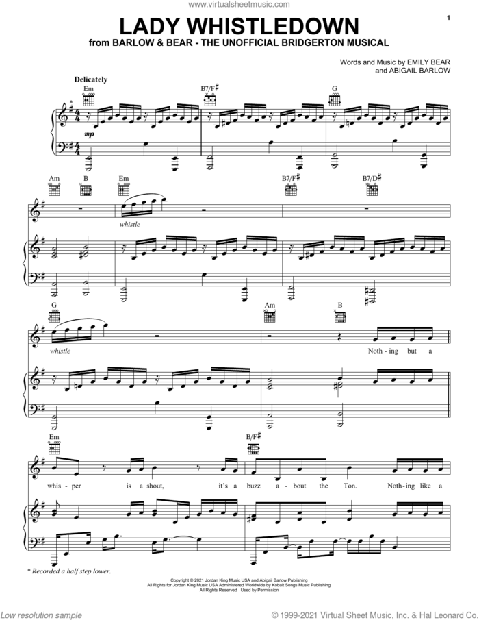 Lady Whistledown (from The Unofficial Bridgerton Musical) sheet music for voice, piano or guitar by Barlow & Bear, Abigail Barlow and Emily Bear, intermediate skill level