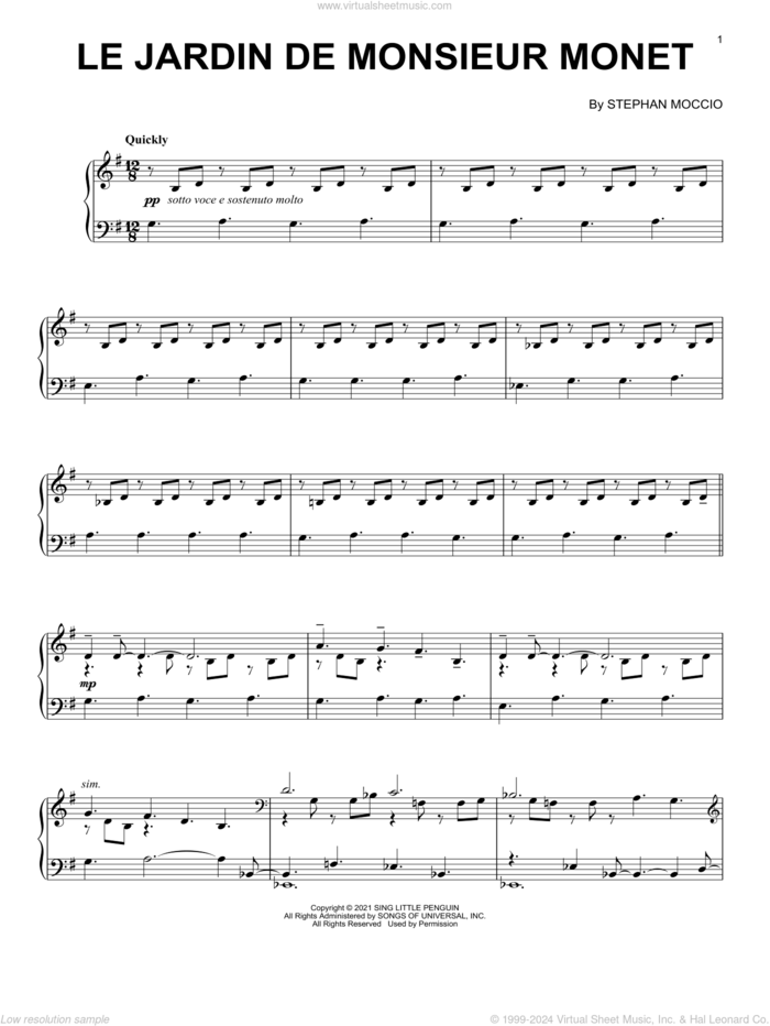 Le Jardin De Monsieur Monet sheet music for piano solo by Stephan Moccio, classical score, intermediate skill level