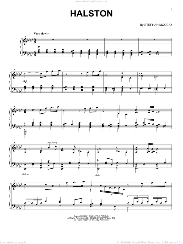 Halston sheet music for piano solo by Stephan Moccio, classical score, intermediate skill level