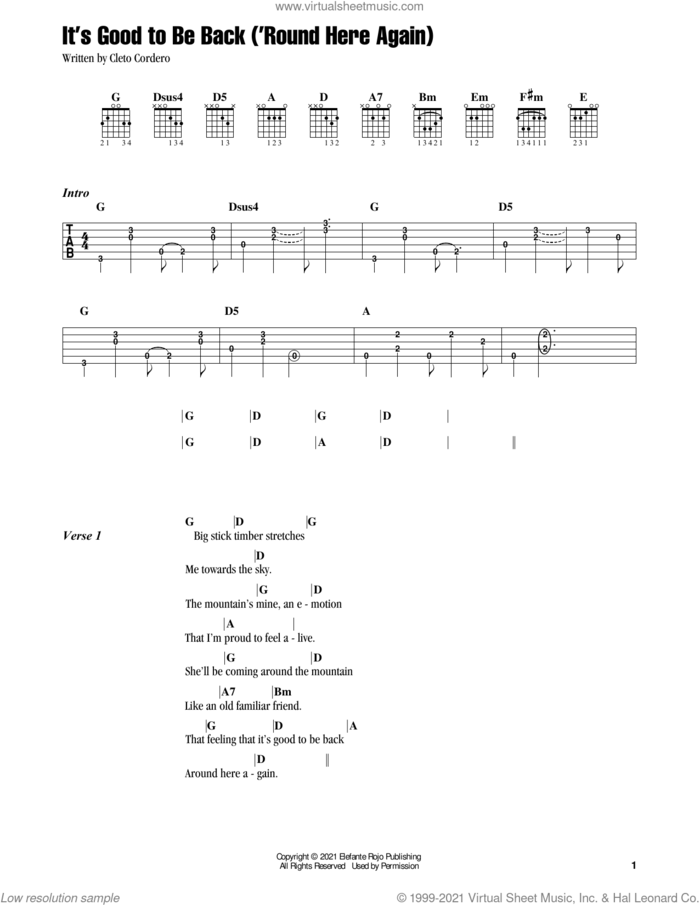 It's Good To Be Back ('Round Here Again) sheet music for guitar (chords) by Flatland Cavalry and Cleto Cordero, intermediate skill level