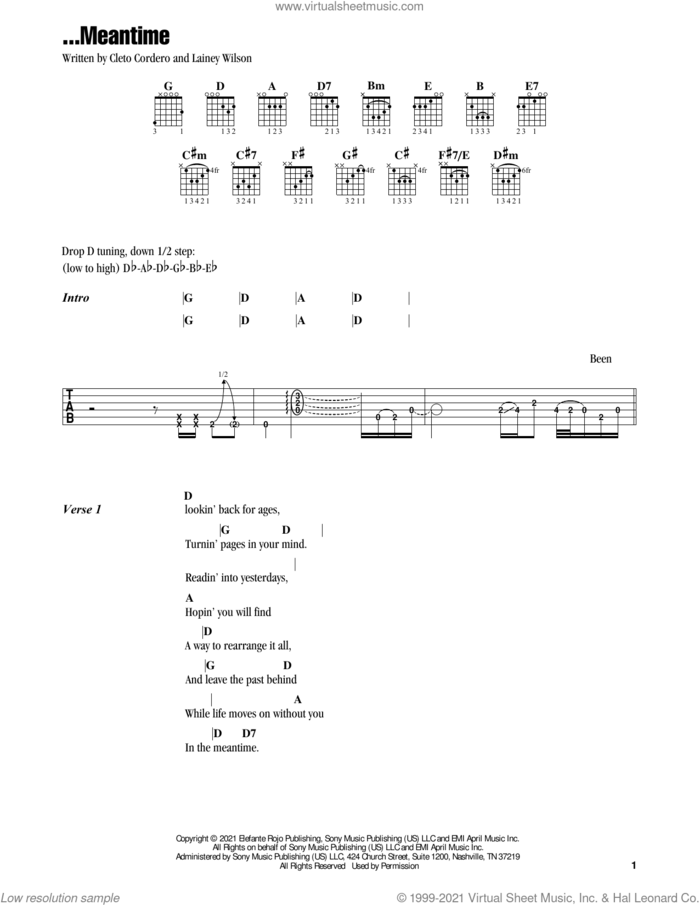...Meantime sheet music for guitar (chords) by Flatland Cavalry, Cleto Cordero and Lainey Wilson, intermediate skill level