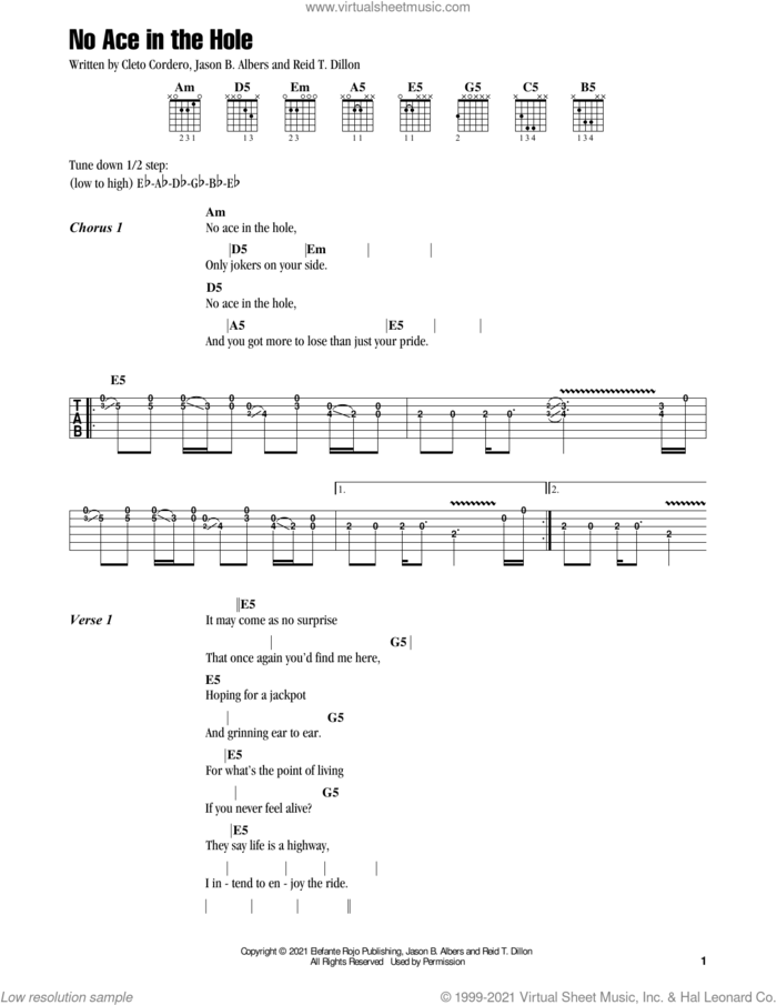 No Ace In The Hole sheet music for guitar (chords) by Flatland Cavalry, Cleto Cordero, Jason B. Albers and Reid T. Dillon, intermediate skill level