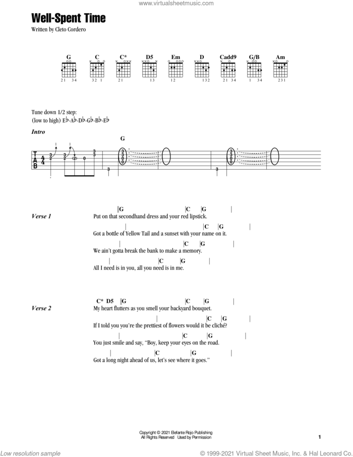 Well-Spent Time sheet music for guitar (chords) by Flatland Cavalry and Cleto Cordero, intermediate skill level