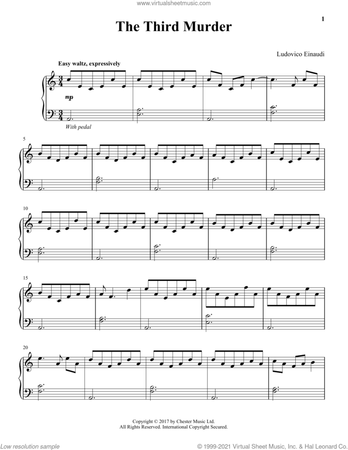 The Third Murder sheet music for piano solo by Ludovico Einaudi, classical score, intermediate skill level