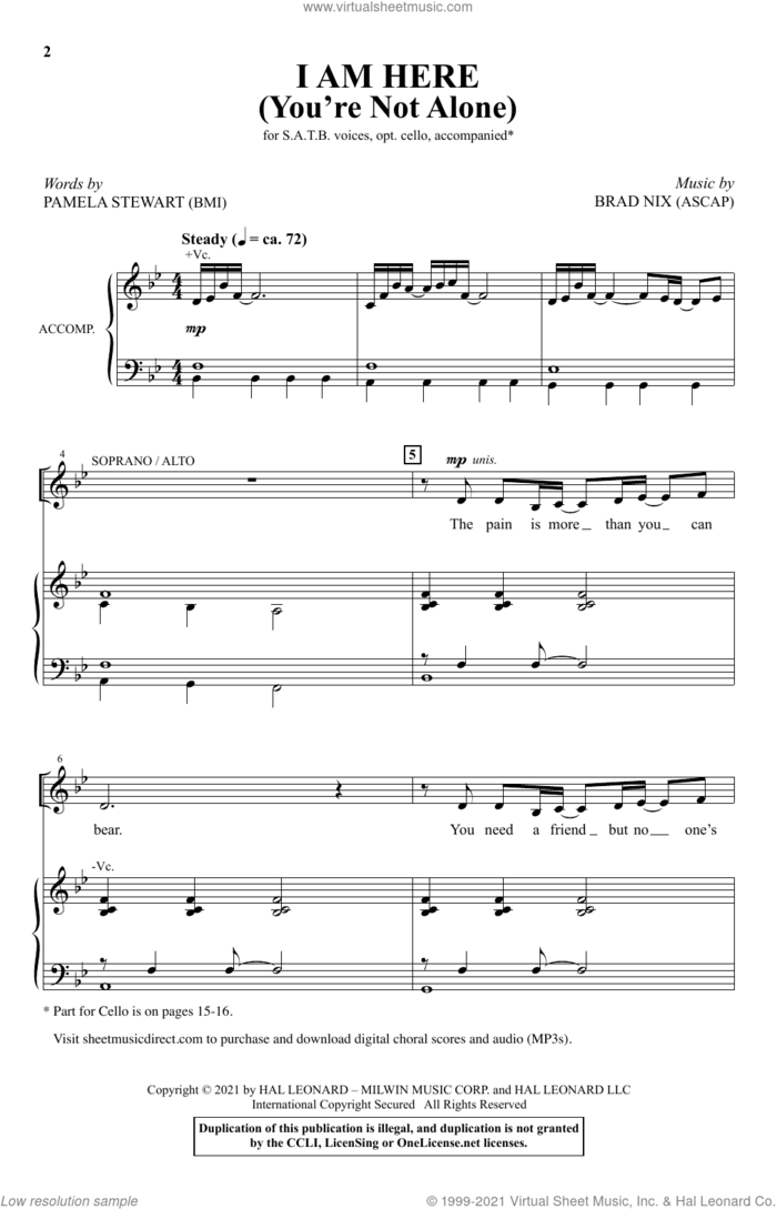 I Am Here (You're Not Alone) sheet music for choir (SATB: soprano, alto, tenor, bass) by Brad Nix and Pamela Stewart & Brad Nix and Pamela Stewart, intermediate skill level