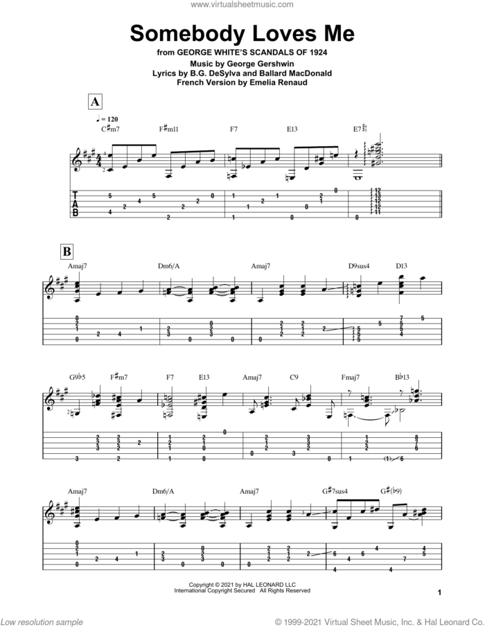 Somebody Loves Me (arr. Matt Otten) sheet music for guitar solo by George Gershwin, Matt Otten, Ballard MacDonald and Buddy DeSylva, intermediate skill level