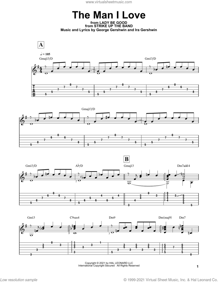 The Man I Love (arr. Matt Otten) sheet music for guitar solo by George Gershwin, Matt Otten and Ira Gershwin, intermediate skill level