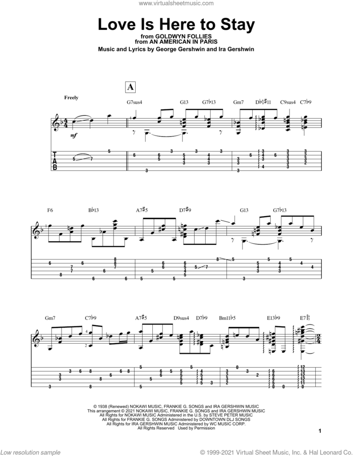 Love Is Here To Stay (arr. Matt Otten) sheet music for guitar solo by George Gershwin, Matt Otten and Ira Gershwin, intermediate skill level