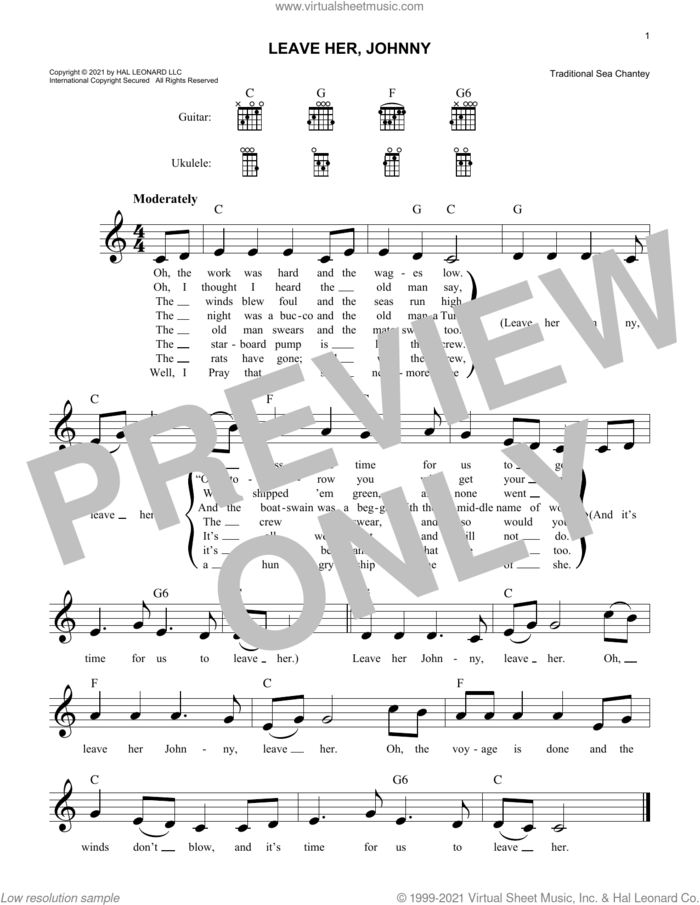Leave Her, Johnny sheet music for voice and other instruments (fake book), intermediate skill level