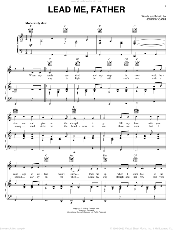 Lead Me, Father sheet music for voice, piano or guitar by Johnny Cash, intermediate skill level