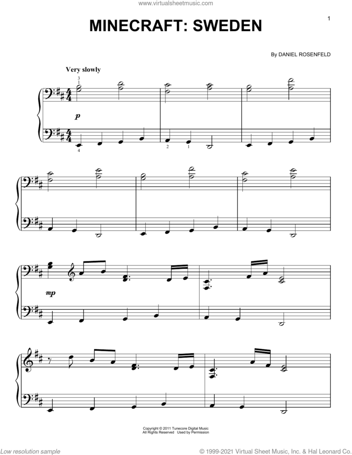 Sweden (from Minecraft), (easy) sheet music for piano solo by C418 and Daniel Rosenfeld, easy skill level