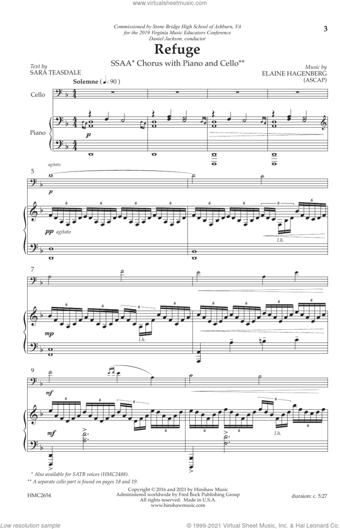 Refuge sheet music for choir (SSAA: soprano, alto) by Elaine Hagenberg, intermediate skill level