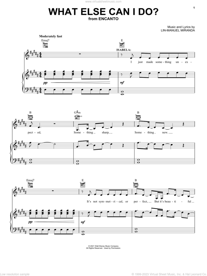 What Else Can I Do? (from Encanto) sheet music for voice, piano or guitar by Lin-Manuel Miranda, intermediate skill level