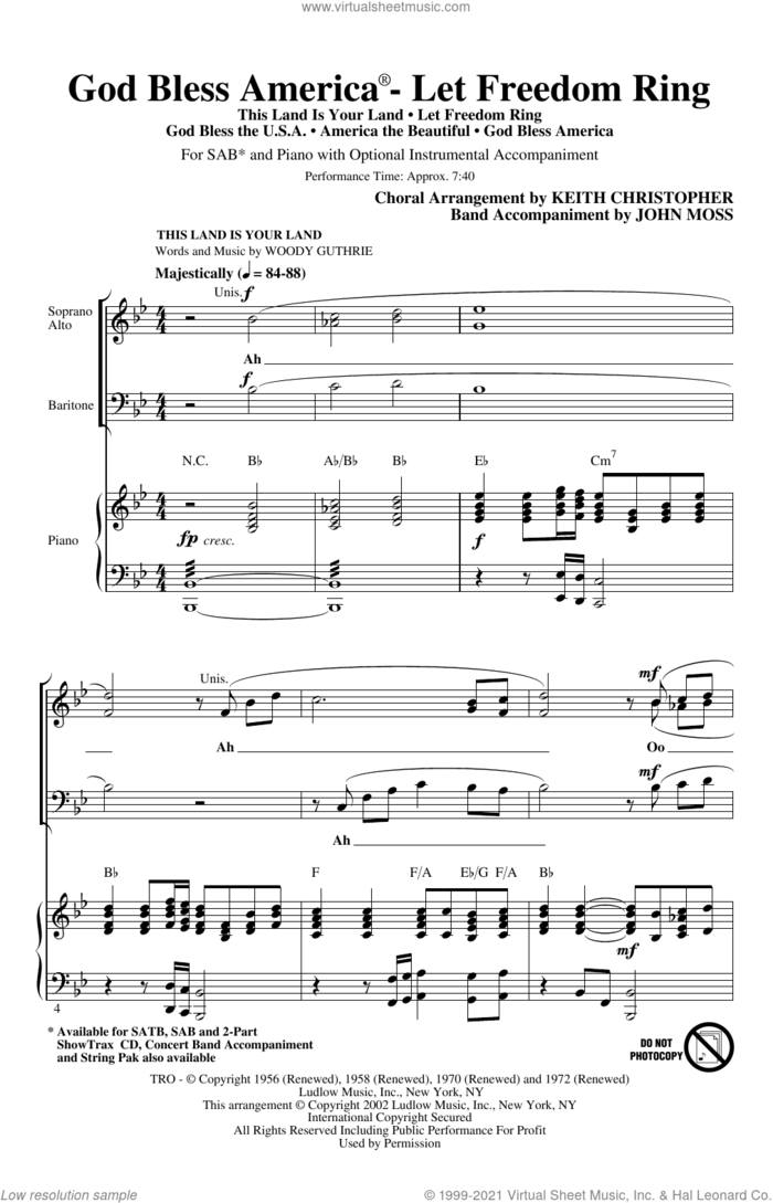 God Bless America (Let Freedom Ring) (Medley) sheet music for choir (SAB: soprano, alto, bass) by Keith Christopher, intermediate skill level