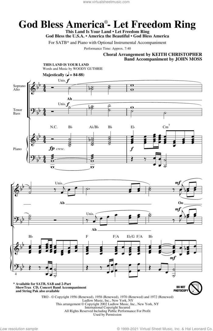 God Bless America (Let Freedom Ring) (Medley) sheet music for choir (SATB: soprano, alto, tenor, bass) by Keith Christopher, intermediate skill level