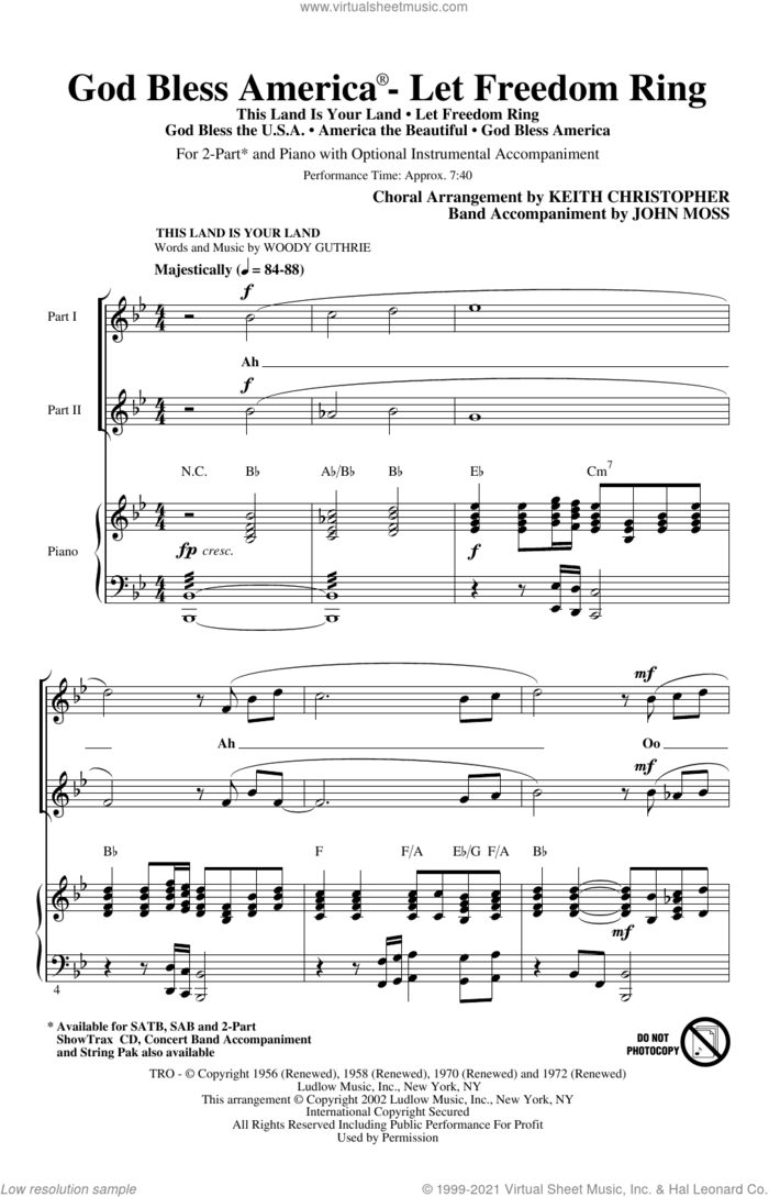 God Bless America (Let Freedom Ring) (Medley) sheet music for choir (2-Part) by Keith Christopher, intermediate duet