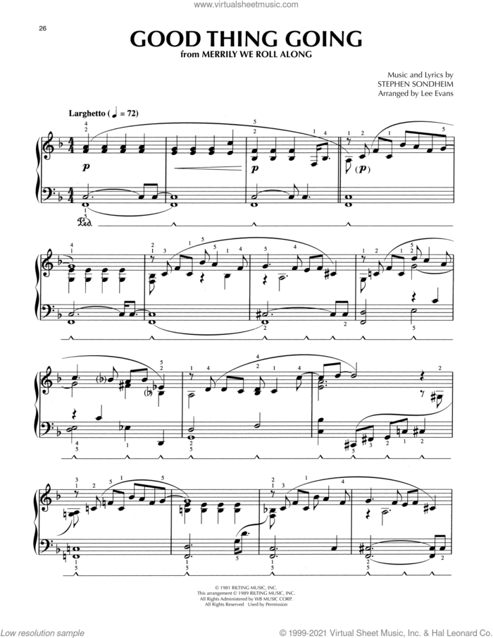 Good Thing Going (from Merrily We Roll Along) (arr. Lee Evans) sheet music for piano solo by Stephen Sondheim and Lee Evans, intermediate skill level