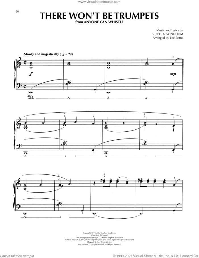 There Won't Be Trumpets (from Anyone Can Whistle) (arr. Lee Evans) sheet music for piano solo by Stephen Sondheim and Lee Evans, intermediate skill level