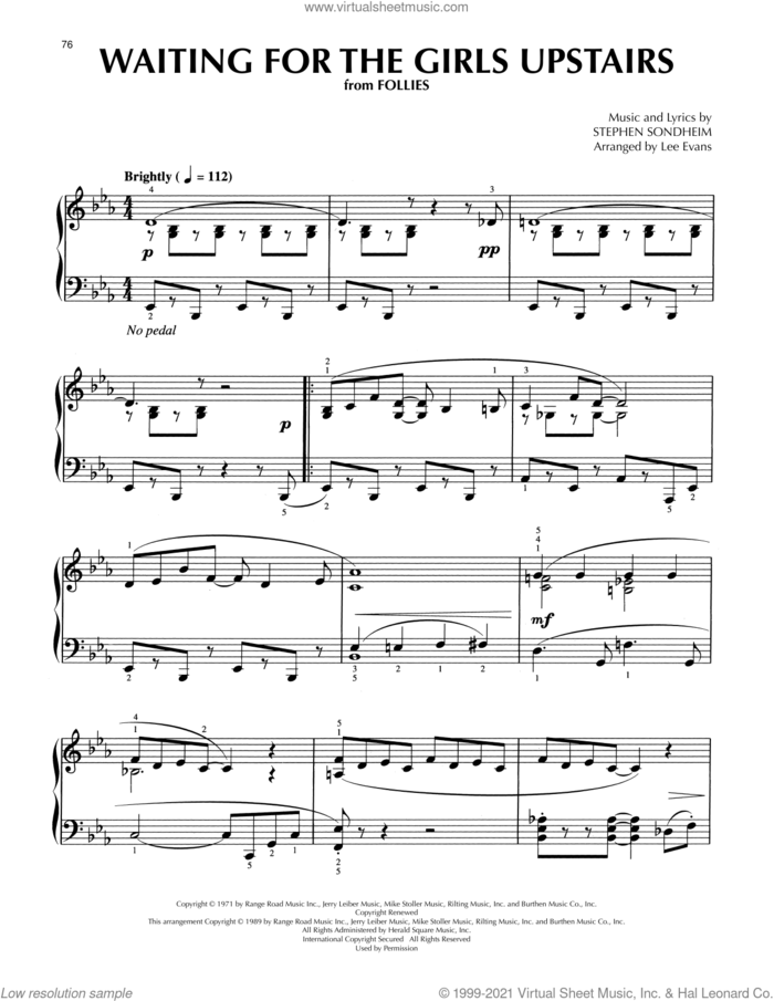 Waiting For The Girls Upstairs (from Follies) (arr. Lee Evans) sheet music for piano solo by Stephen Sondheim and Lee Evans, intermediate skill level