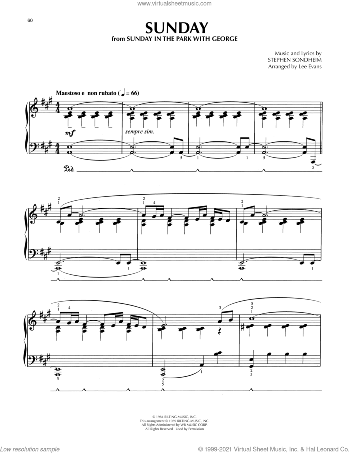 Sunday (from Sunday In The Park With George) (arr. Lee Evans) sheet music for piano solo by Stephen Sondheim and Lee Evans, intermediate skill level