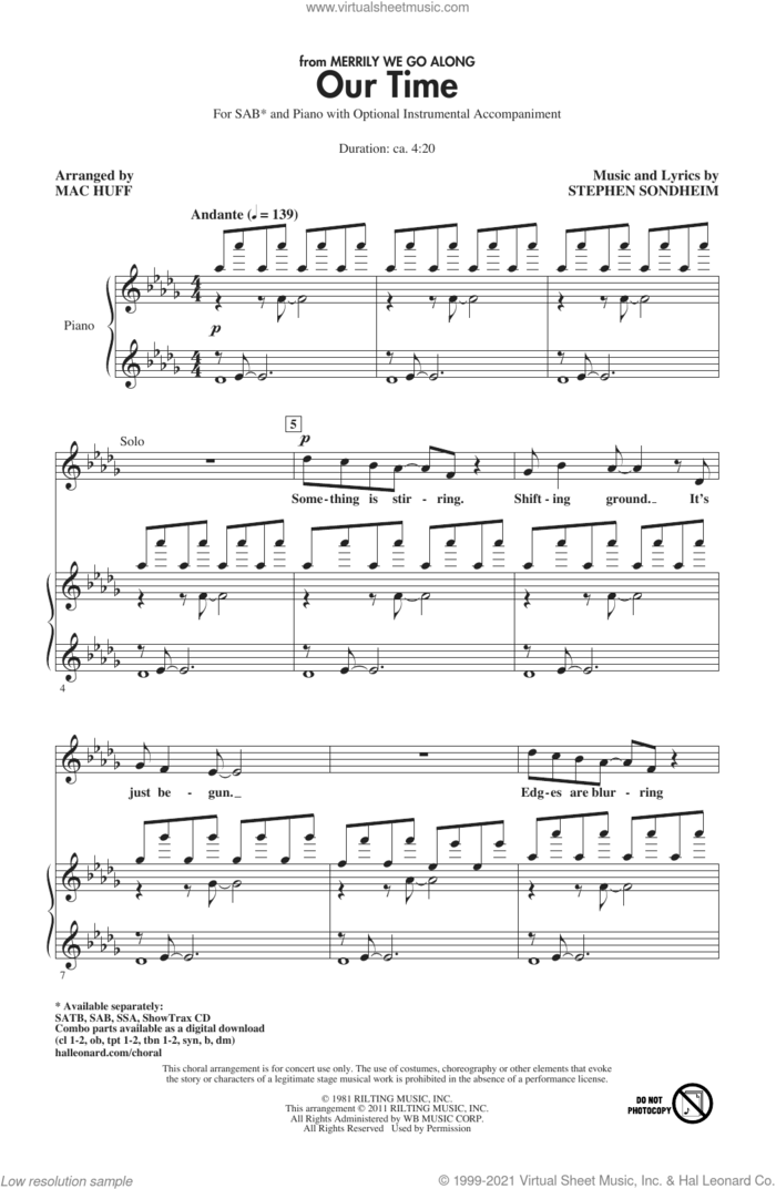 Our Time (from Merrily We Roll Along) (arr. Mac Huff) sheet music for choir (SAB: soprano, alto, bass) by Stephen Sondheim and Mac Huff, intermediate skill level
