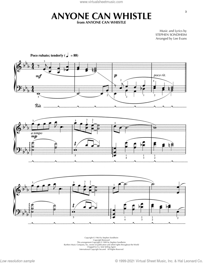 Anyone Can Whistle (from Anyone Can Whistle) (arr. Lee Evans) sheet music for piano solo by Stephen Sondheim and Lee Evans, intermediate skill level