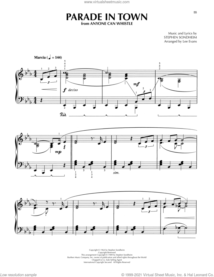 Parade In Town (from Anyone Can Whistle) (arr. Lee Evans) sheet music for piano solo by Stephen Sondheim and Lee Evans, intermediate skill level