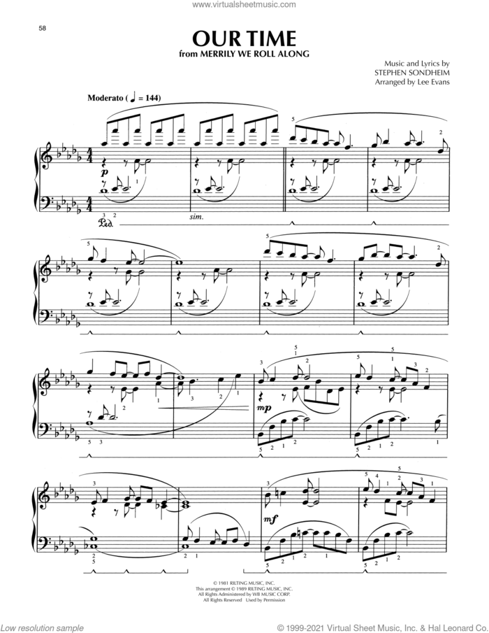 Our Time (from Merrily We Roll Along) (arr. Lee Evans) sheet music for piano solo by Stephen Sondheim and Lee Evans, intermediate skill level