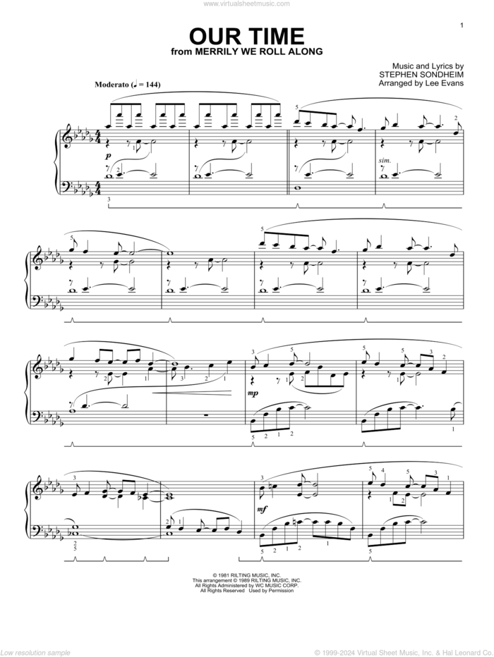 Our Time (from Merrily We Roll Along) (arr. Lee Evans) sheet music for piano solo by Stephen Sondheim and Lee Evans, intermediate skill level