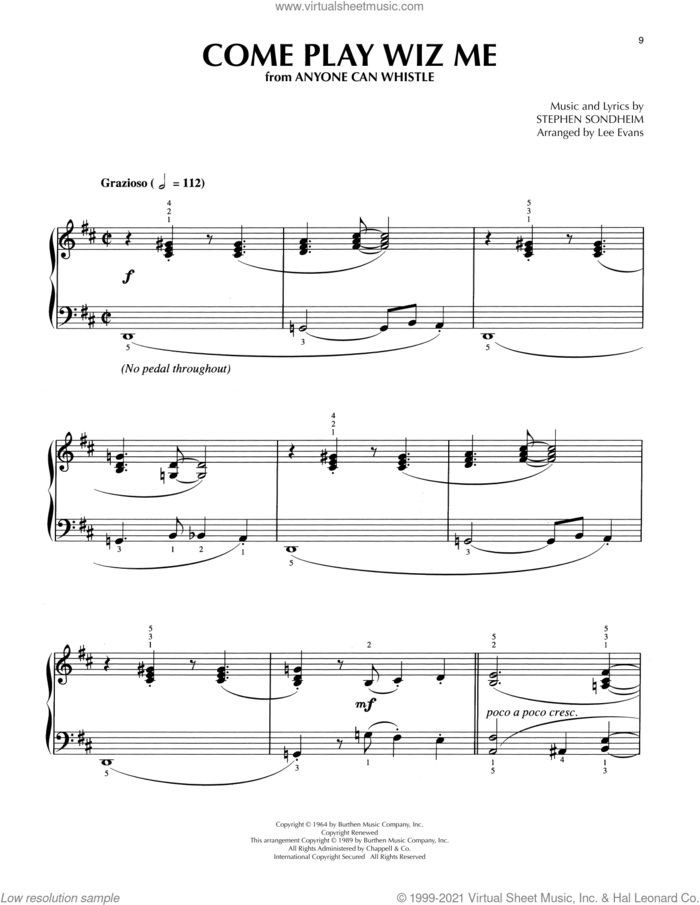 Come Play Wiz Me (from Anyone Can Whistle) (arr. Lee Evans) sheet music for piano solo by Stephen Sondheim and Lee Evans, intermediate skill level