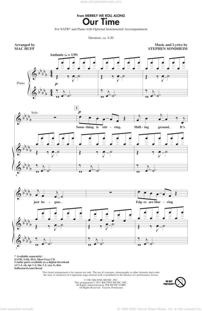 Our Time (from Merrily We Roll Along) (arr. Mac Huff) sheet music for choir (SATB: soprano, alto, tenor, bass) by Stephen Sondheim and Mac Huff, intermediate skill level