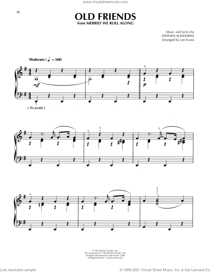 Old Friends (from Merrily We Roll Along) (arr. Lee Evans) sheet music for piano solo by Stephen Sondheim and Lee Evans, intermediate skill level
